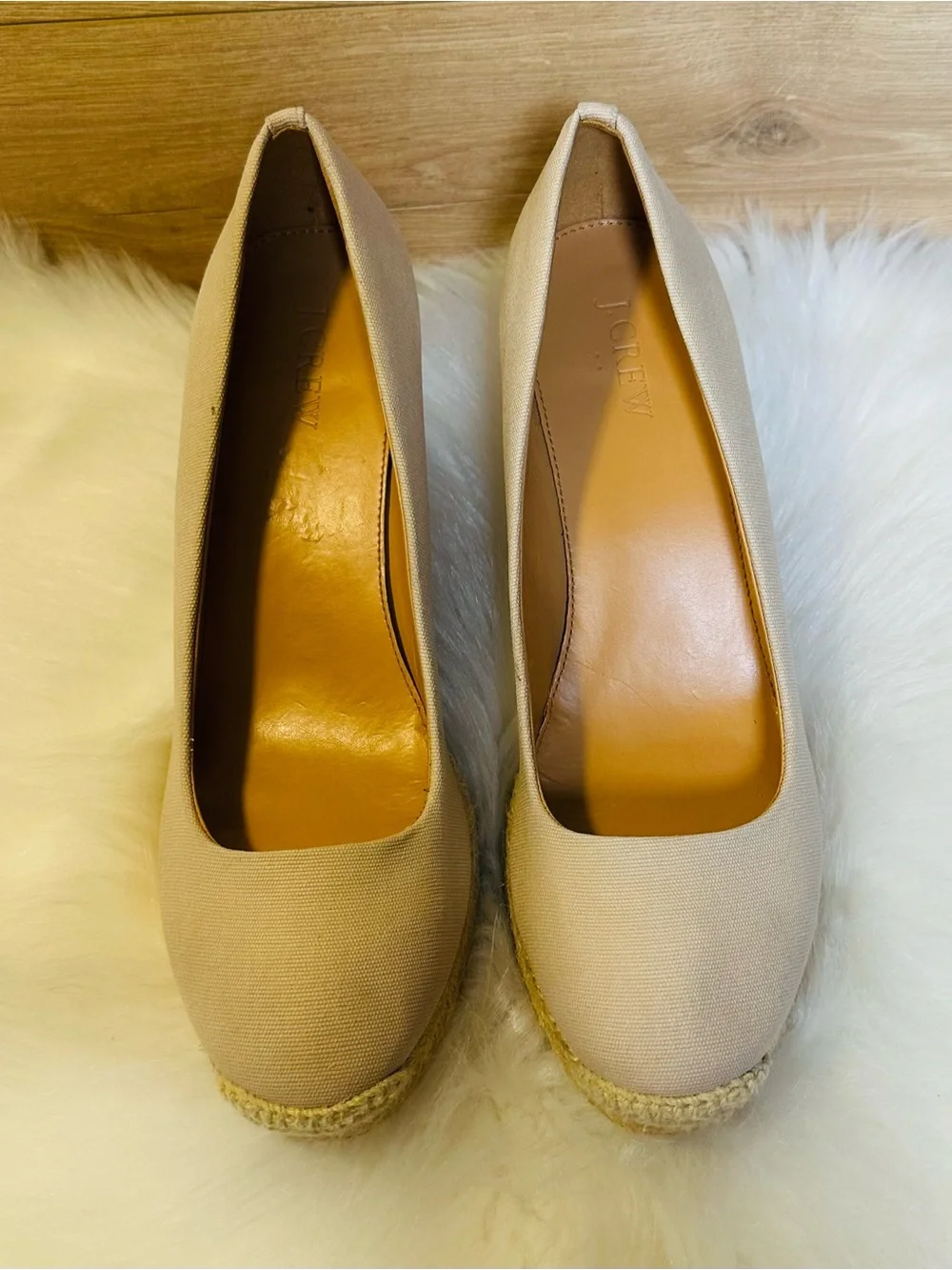 J. Crew Neutral Canvas Espadrille Wedge Pumps - Picture 5 of 7